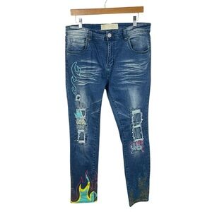 MJ54 Original Fables Bedazzled Distressed Faded SLIM Denim Jeans 34x32